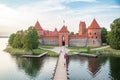 Hot Air Balloon Flight over Trakai. Medieval castle of Trakai, Vilnius, Lithuania