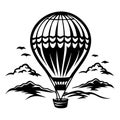 Hot Air Balloon Flying Above Mountains and Clouds Vector Art for Creative Projects Royalty Free Stock Photo