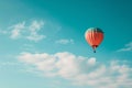 Hot Air Balloon Flying Through a Blue Sky, A plainly colored sky with a single hot air balloon floating, AI Generated