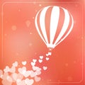 Hot air balloon with flying hearts. Romantic