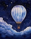 Hot Air Balloon Flying in the Night Sky