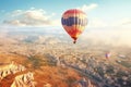 Hot air balloon flying over Cappadocia, Turkey Royalty Free Stock Photo