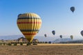 Hot air balloon flying over Cappadocia Royalty Free Stock Photo