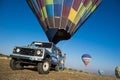 Hot air balloon flying over Cappadocia Royalty Free Stock Photo
