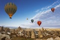 Hot air balloon flying over Cappadocia, Turkey