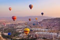 Hot air balloon flying over Cappadocia Turkey Royalty Free Stock Photo