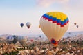 Hot air balloon flying over Cappadocia Turkey