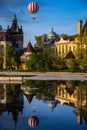 VÃÂ¡rosliget Hot Air Balloon with reflection Royalty Free Stock Photo