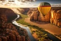 Hot air balloon flying over Colorado river in Canyonlands National Park, USA Royalty Free Stock Photo