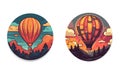 hot air balloon flying over forest flat vector sticker set