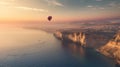 Hot Air Balloon Flying Over Large Body of Water Royalty Free Stock Photo
