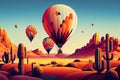 Hot air balloon flying over mountain landscape ,generative AI Royalty Free Stock Photo