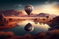 Hot air balloon flying over mountain landscape ,generative AI Royalty Free Stock Photo