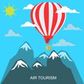 Hot air balloon flying over mountain, vector illustration in flat style Royalty Free Stock Photo