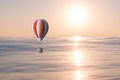 Hot air balloon flying over the ocean, 3d rendering Royalty Free Stock Photo