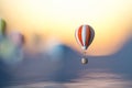 Hot air balloon flying over the ocean, 3d rendering Royalty Free Stock Photo