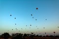 Hot air balloon flying over rock landscape at Cappadocia Turkey at the May 05, 2018 Royalty Free Stock Photo