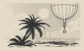 Hot air balloon flying over seashore