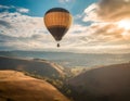 Hot Air Balloon Flying Over Valley. Generative AI Royalty Free Stock Photo