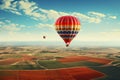 Hot air balloon flying in the sky at sunrise. 3d rendering, AI Generated Royalty Free Stock Photo