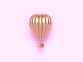 Hot air balloon golden, colorful aerostat isolated on pink background. 3d render