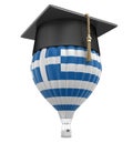 Hot Air Balloon with Greek Flag and Graduation cap