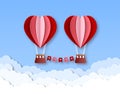 Hot air balloon in heart shape. Happy valentines day invitation card vector template Royalty Free Stock Photo