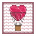 Hot air balloon heart shaped on frame scribble Royalty Free Stock Photo