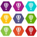 Hot air balloon icon set color hexahedron Royalty Free Stock Photo
