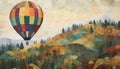 Hot air balloon journey over vibrant mountain range in autumn generated by AI