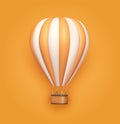 Hot air balloon orange white stripes, colorful aerostat on orange background. 3d photo realistic vector illustration