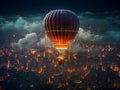 Hot air balloon over city