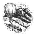 Hot air balloon over mountain sketch