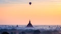 Hot air balloon over plain pagodas Bagan, Myanmar Royalty Free Stock Photo