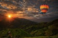 Hot air balloon over Rice fields on terraced Royalty Free Stock Photo