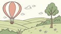 Hot Air Balloon Over Rolling Hills and Scattered Trees, vector design Generative AI Royalty Free Stock Photo