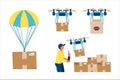 hot air balloon package drone delivering a package courier flying a drone with a package drone delivering a package of Royalty Free Stock Photo