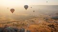 Several Hot Air Balloon Ride Over Beautiful Cappadocia, Turkey - Generative AI