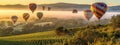 Several Hot Air Balloons Fly Over Beautiful Napa Valley, California, United States Banner - Generative AI