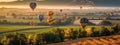 Many Hot Air Balloons Ride Over Beautiful Napa Valley, California, United States Banner - Generative AI