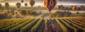 Several Hot Air Balloon Ride Over Beautiful Napa Valley, California, United States Banner - Generative AI