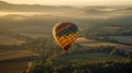 One Hot Air Balloon Rides Over Beautiful Napa Valley, California, United States - Generative AI