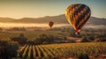 Morning Hot Air Balloon Ride Over Beautiful Napa Valley, California, United States - Generative AI Royalty Free Stock Photo