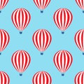 Hot air balloon seamless pattern. Baby shower vector illustrations on blue sky background.