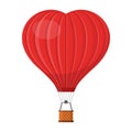 Hot air balloon shape of a heart with basket isolated on white background, Red Aerostat cartoon air-balloon traveling