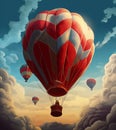 Hot Air Balloon In Sky Digital Generated Fantasy Travel Tourism Theme Illustration