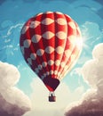 Hot Air Balloon In Sky Digital Generated Fantasy Travel Tourism Theme Illustration