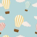 Hot air balloon in the sky seamless background vector