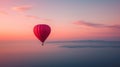 Hot air balloon in the sky at sunrise. Panoramic view.