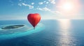 Hot Air Balloon Soaring Over Small Island